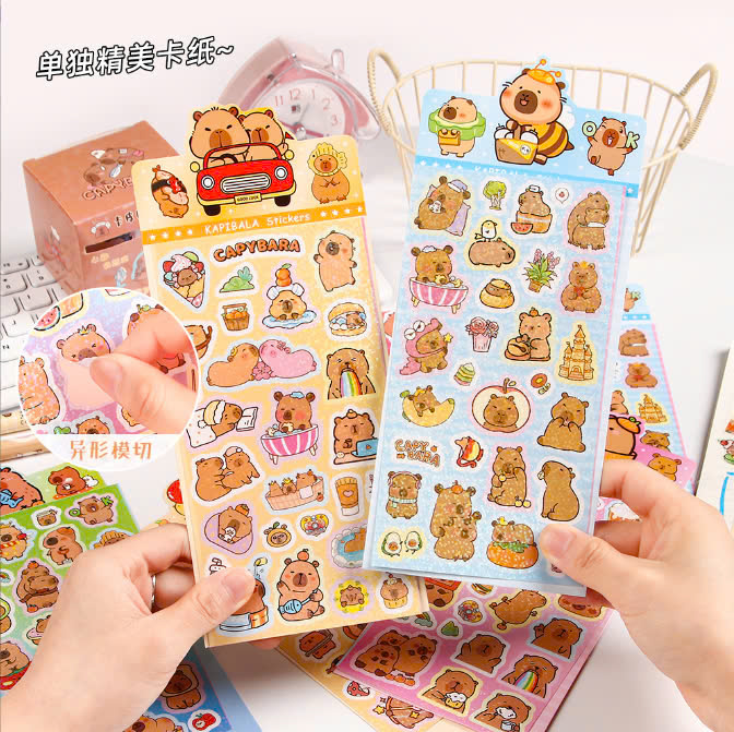 Sticker Capybara 1k- 40 Sticker Capybara Chống Nước Lấp Lánh Giá Rẻ Cuộn Dễ Thương