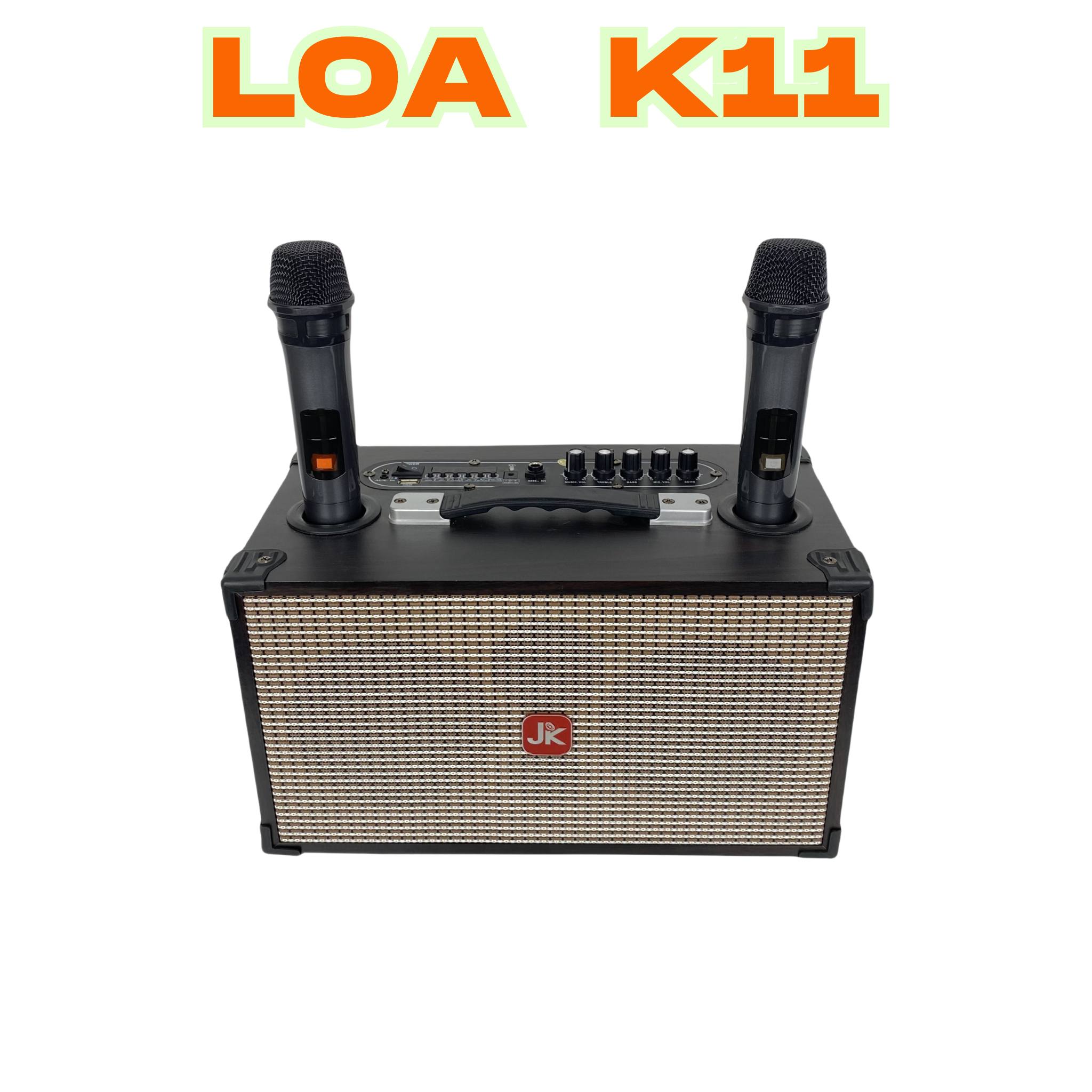 Loa Karaoke Di Động Nghe Nhạc Xách Tay JK K11 Bass 12cm x 2 - 3 Đường Tiếng 2 Micro không dây