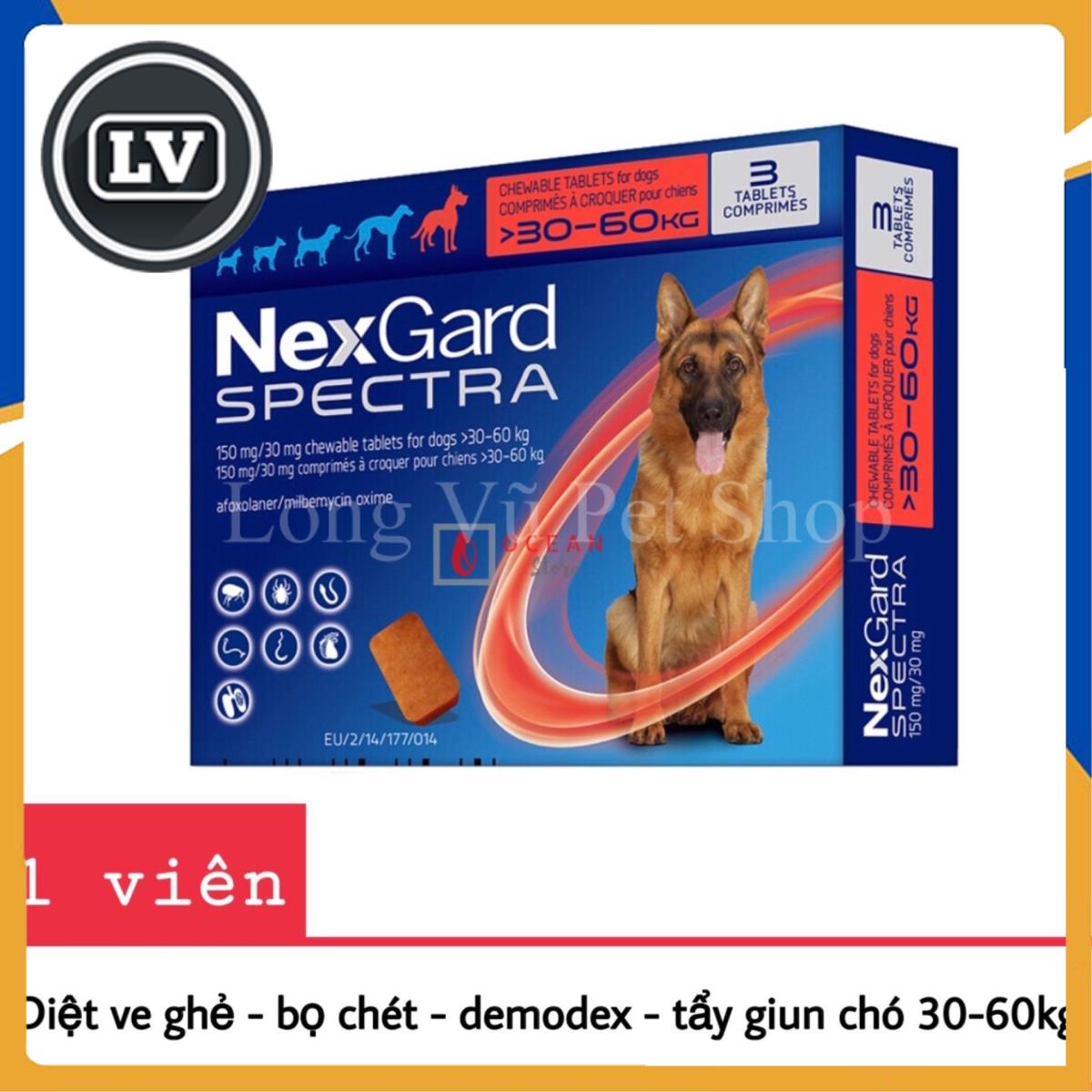 Thuốc trị ve ghẻ bọ chét demodex tẩy giun cho chó - 1 viên Nexgard Spectra cho chó 30-60kg (