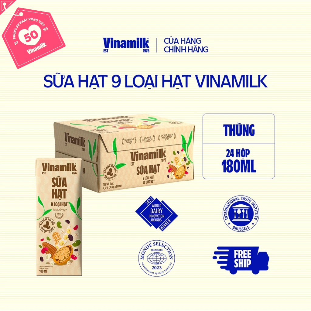 Combo 2 Thùng Sữa 9 loại hạt Vinamilk 180ml 24 hộp/thùng