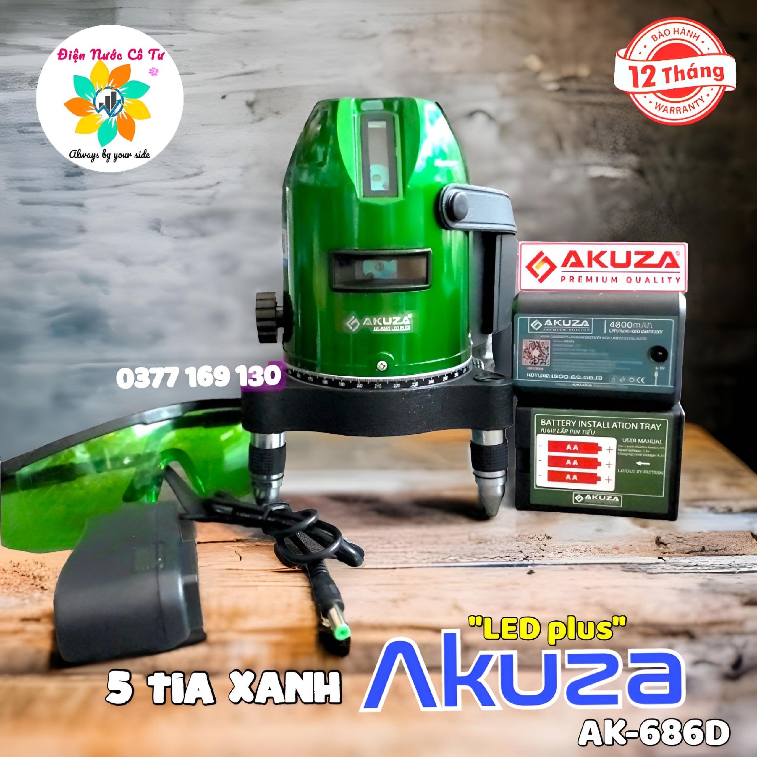 (LED Plus Edition) Máy cân bằng laser 5 tia xanh AKUZA AK 686D bảo hành 12 tháng - Máy bắn cốt cân mực cân nước Akuza