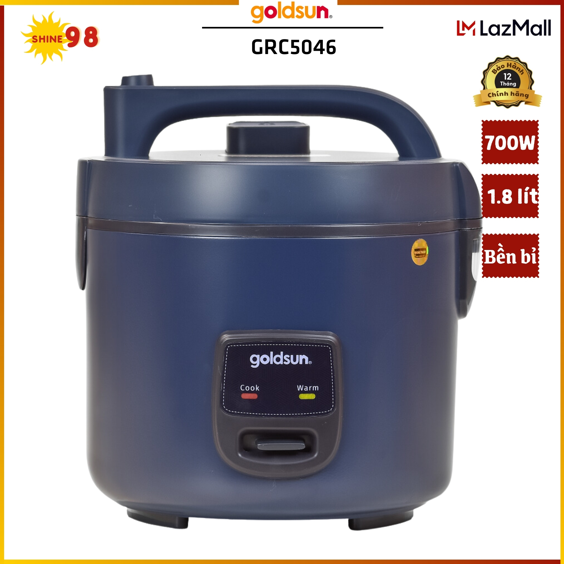 Nồi cơm điện Goldsun GRC5046 1.8L lòng niêu phủ chống dính màu Blue Titanium
