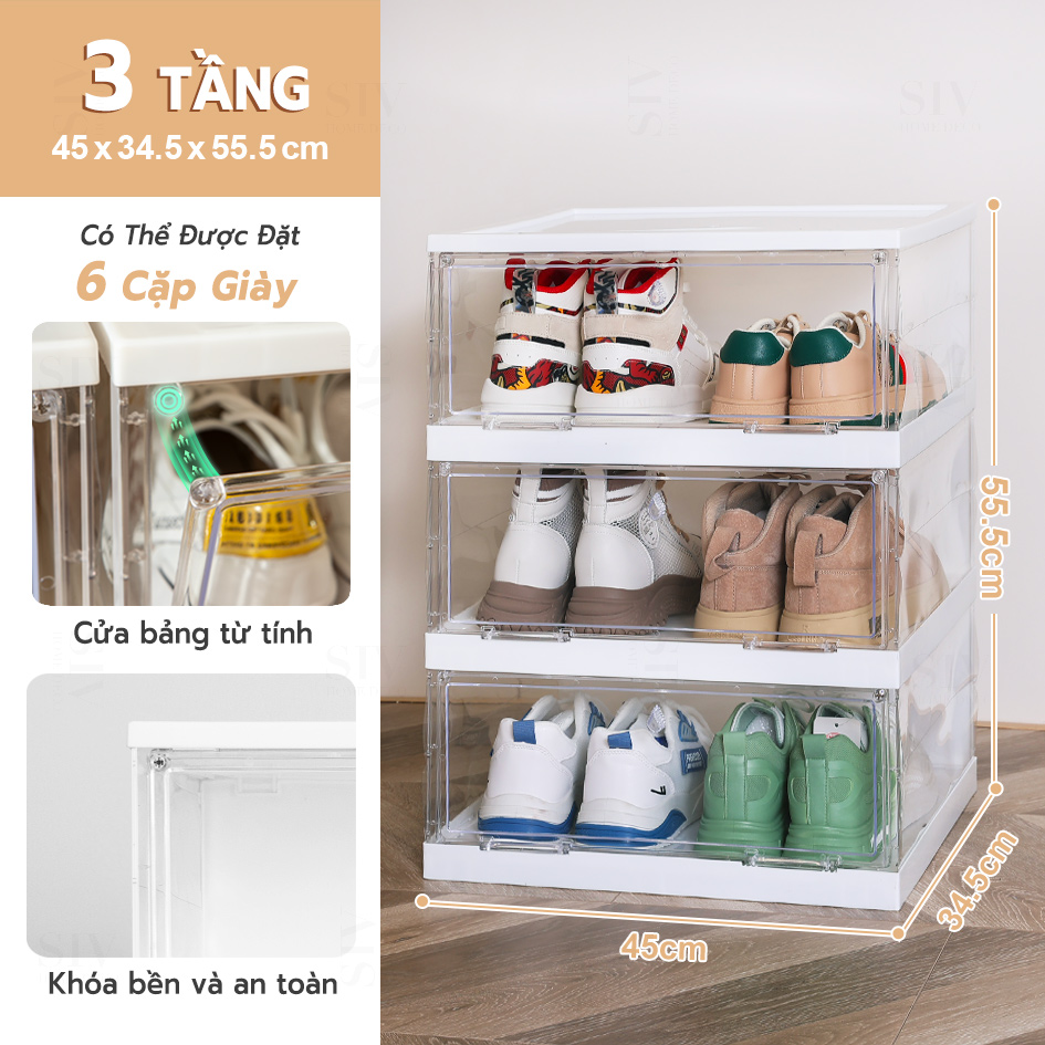 SIV Tủ nhựa đựng giày dép gấp gọn cao cấp Hộp đựng giày trong suốt 3-9 Tầng