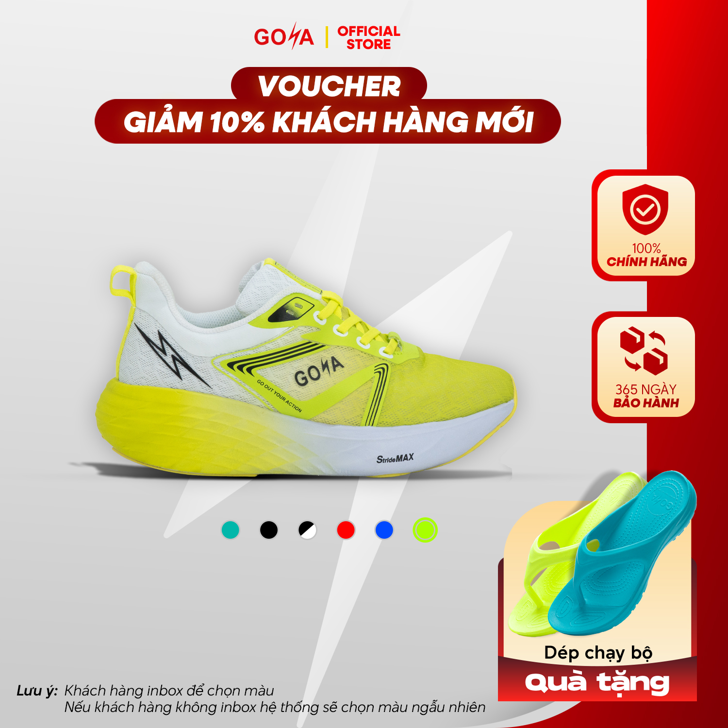 Giày thể thao chạy bộ nam nữ Goya Strides 2 năm 2024 Trắng Neon