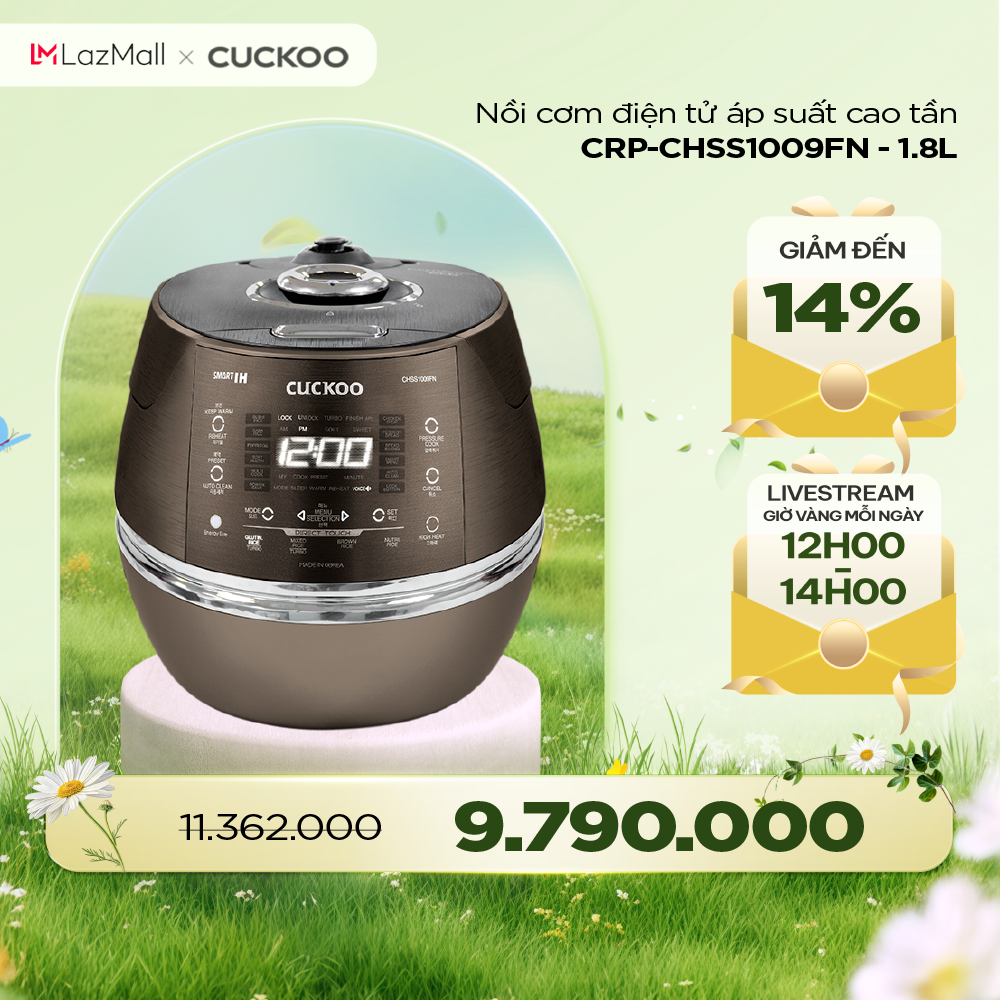 Nồi cơm điện tử áp suất cao tần Cuckoo 1.8L CRP-CHSS1009FN (Màu nâu) - Lòng nồi phủ men Xwall độc qu