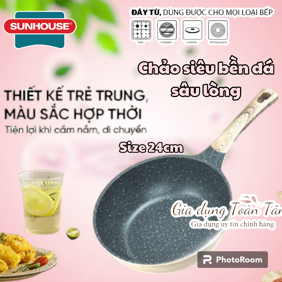 [Sunhouse] Chảo siêu bền đá sâu lòng đáy từ dùng được bếp từ - SBDS24M