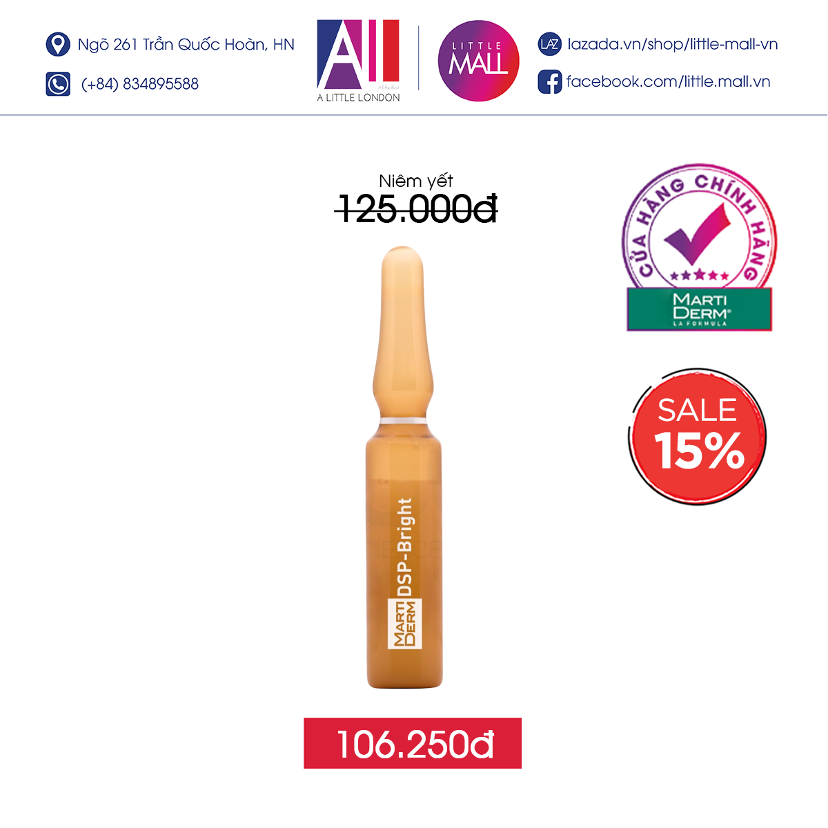 Set tinh chất dưỡng sáng giảm đốm nâu MartiDerm pigment zero DSP Bright (Nhập khẩu)