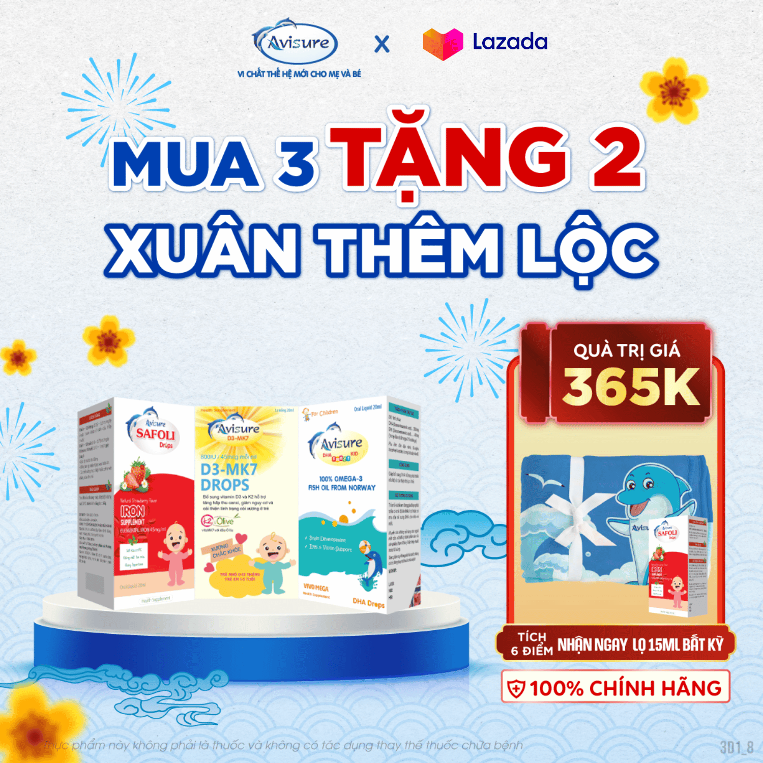 TPBVSK Bộ ba Avisure D3MK7 Avisure DHA smart Kid Avisure Safoli Drop bổ sung D3 DHA Sắt hữu cơ