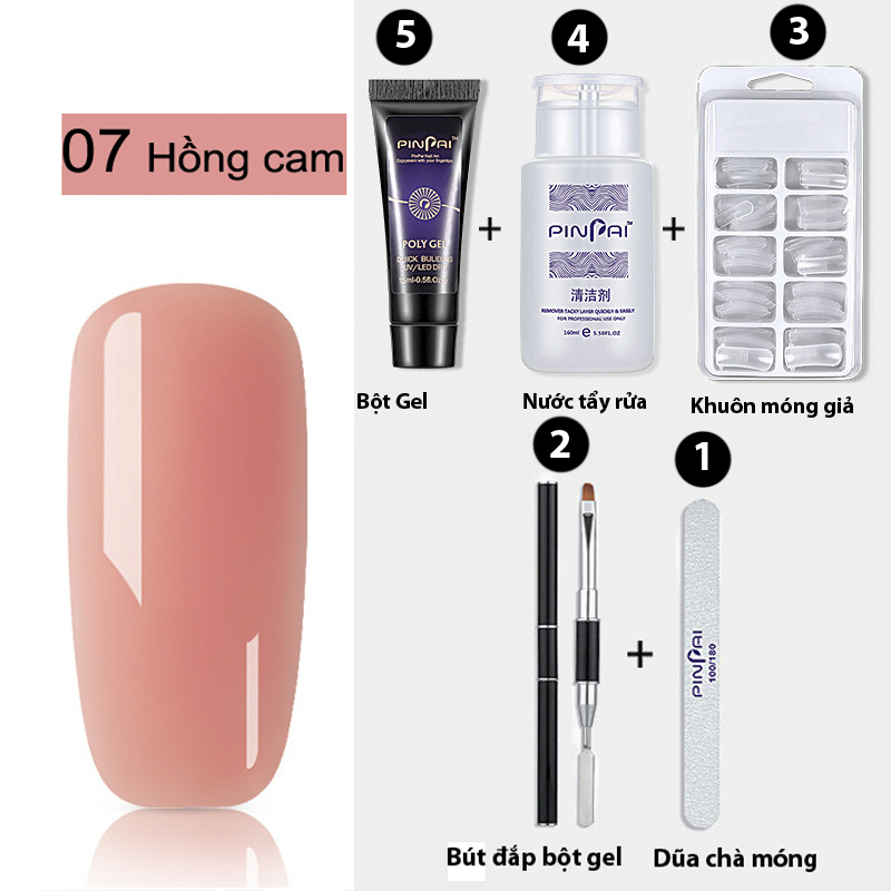 Trọn Bộ 5 món Gel Tạo móng giả POLY GEL PINPAI