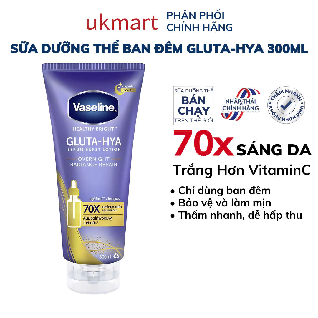 Serum Vaseline Gluta-Hya Dưỡng Da Sáng Mịn Sau 7 Ngày 300ml