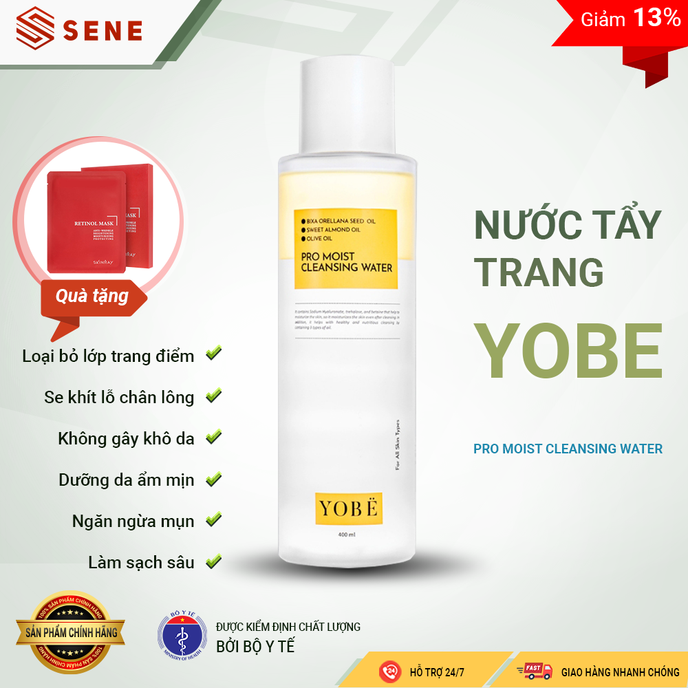 Nước tẩy trang Yobe Pro Moist Cleansing Water làm sạch sâu lớp trang điểm dưỡng ẩm giúp da sáng mịn 