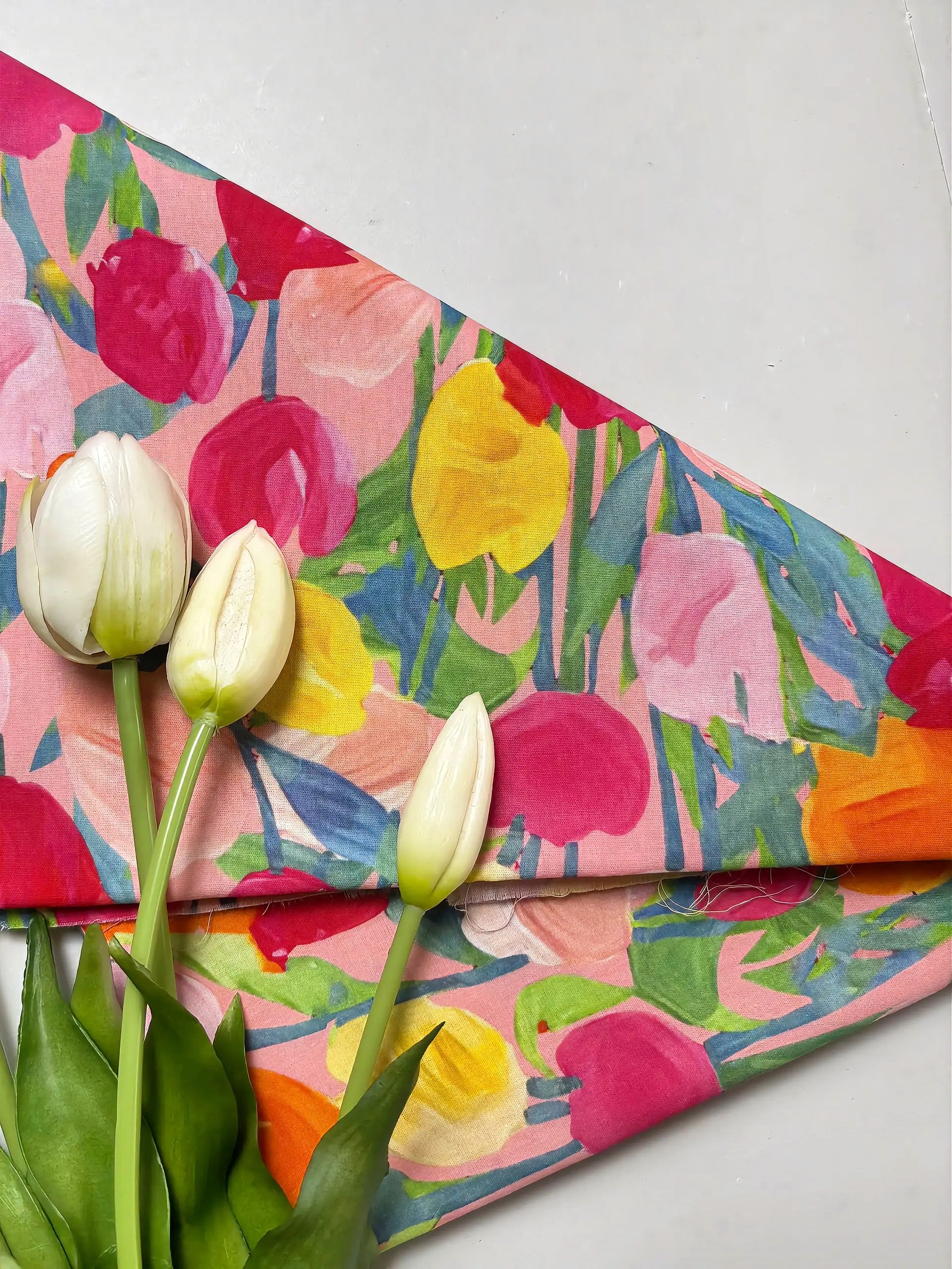 Vải Thô cotton in hoa trái tim - may đầm bộ handmade decor (dài 1m khổ 1m45 vải cắt liền)
