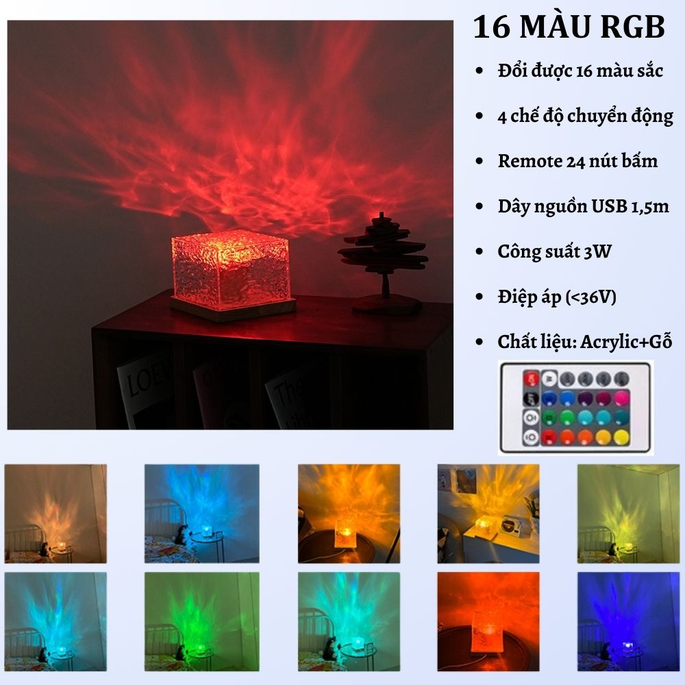 Vimite RGB 16-Color Crystal Glass Cube Table Lamps Remote Control Night Light Indoor Bar Hotel Decorative Atmosphere Light