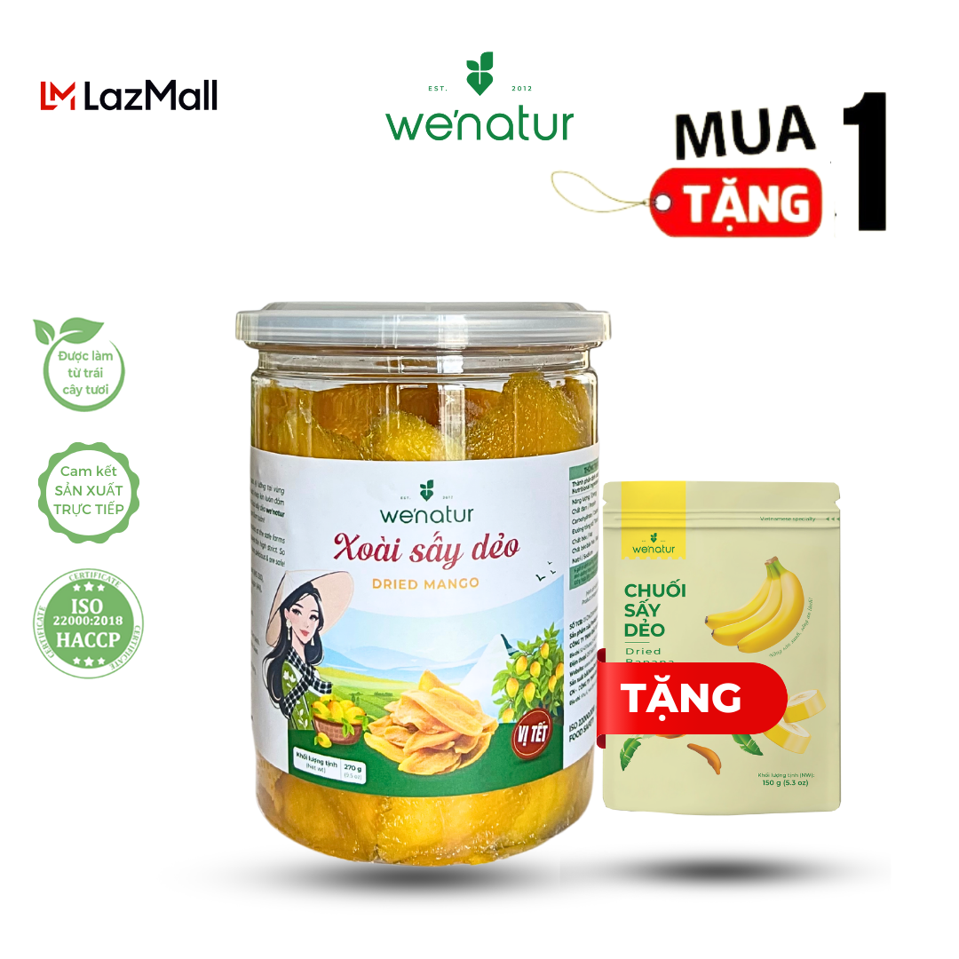 [Mua 1 tặng 1] Xoài Sấy Dẻo Nguyên Miếng wenatur 270g (tặng 1 Chuối sấy dẻo 150g)