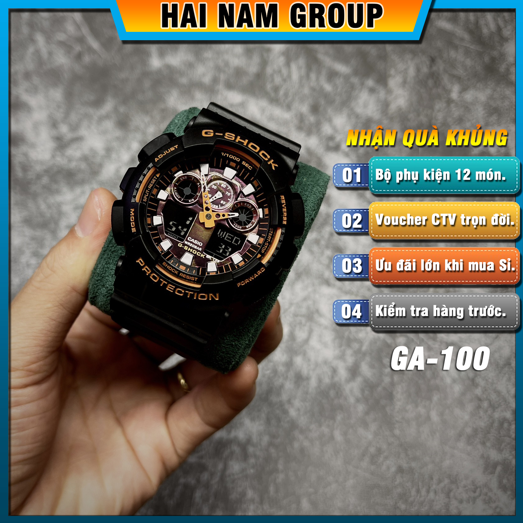 Đồng hồ nam G-SHOCK GA-100TAL-1A Dây vỏ nhựa - Full chức năng - Đầy đủ phụ kiện