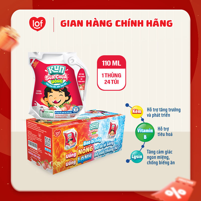 Sữa chua uống KUN vị dâu thùng 24 túi x 110ml