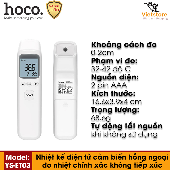 Nhiệt Kế Hồng Ngoại Hoco Non - Contact Surface Infrared Thermometer (Ys - Et03) Với Màn Hình Hiển Thị Lcd Có Độ Chính Xác Cao