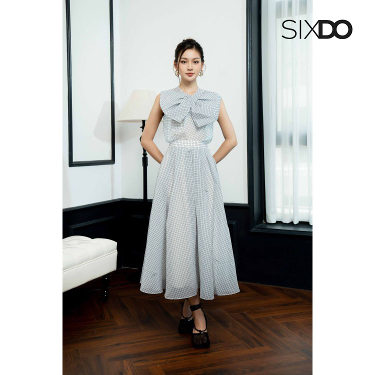 Chân váy xòe SIXDO (White Check Midi Skirt)