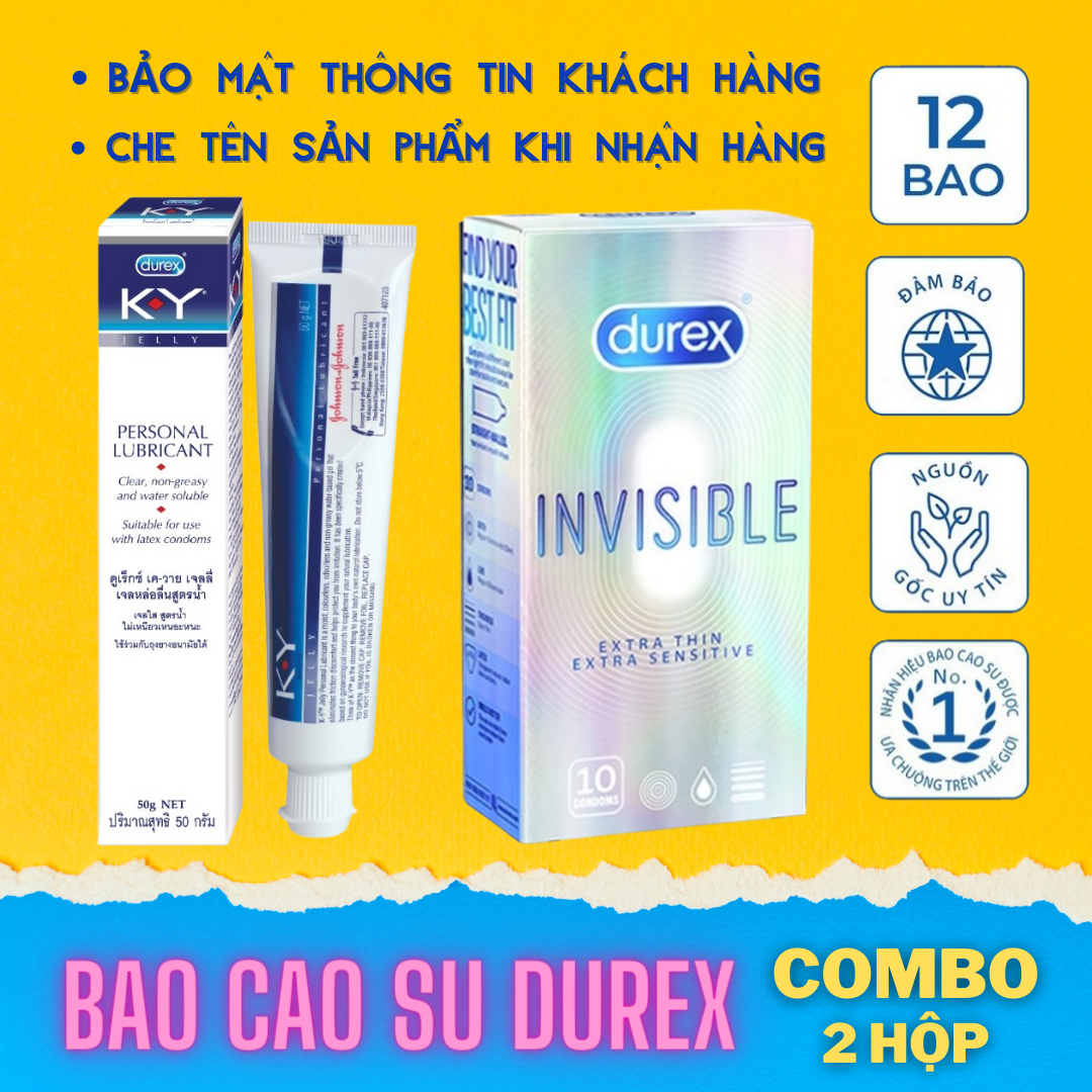 Bao cao su nam nữ Durex Invisible Extra Thin cực siêu mỏng 10 cái - tặng Gel bôi trơn Durex KY 50G