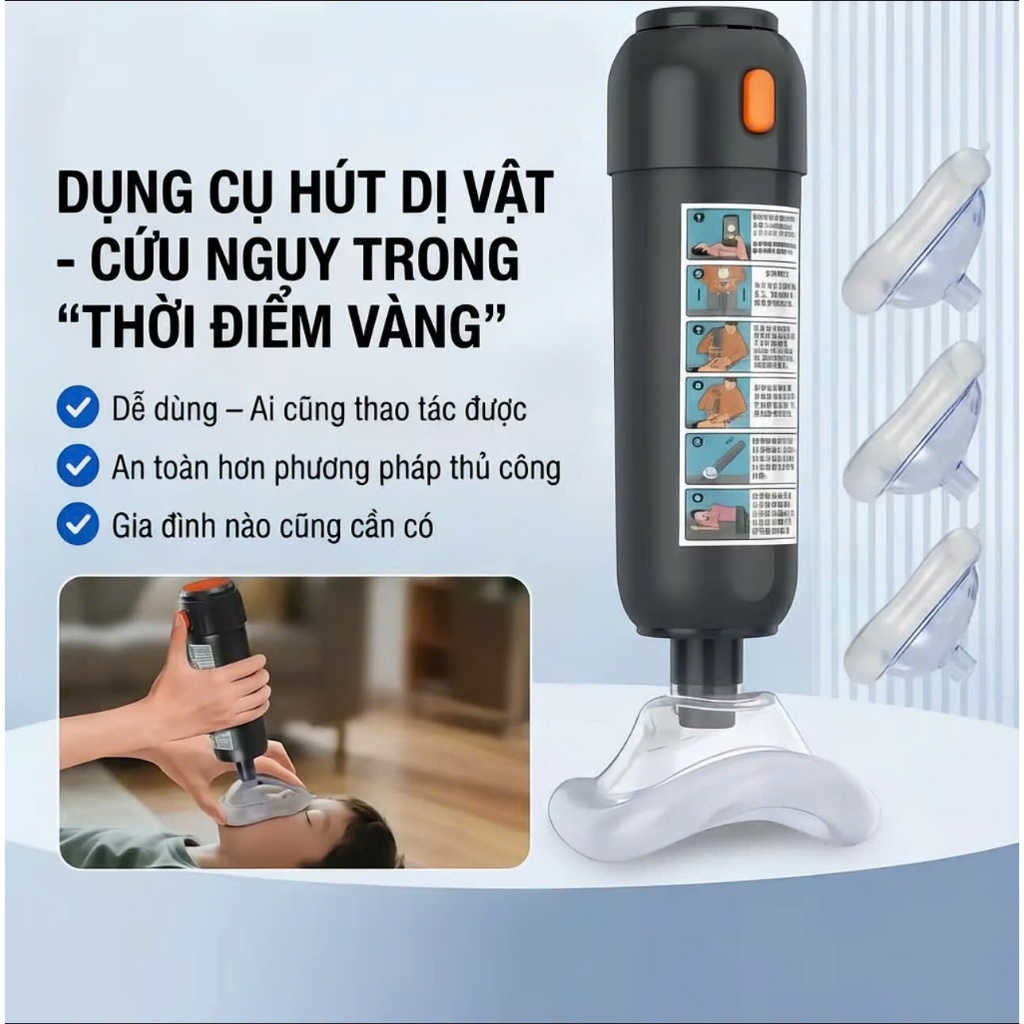 Dụng Cụ Hút Dị Vật Đường Thở Hỗ Trợ Sơ Cứu | Thiết Bị Cầm Tay Kèm 3 Mặt Nạ Silicone Cho Gia Đình