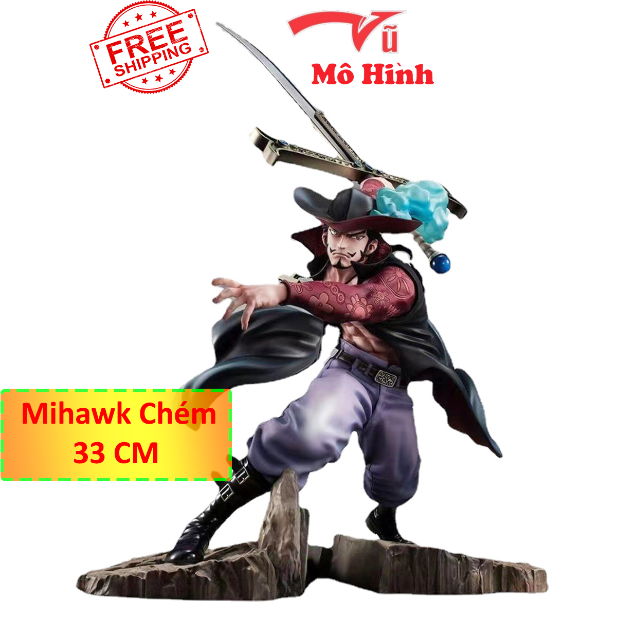 Mô Hình One Piece Râu Trắng tứ hoàng One Piece Newgate cao 28 cm có đen Led - Vũ Mô hình