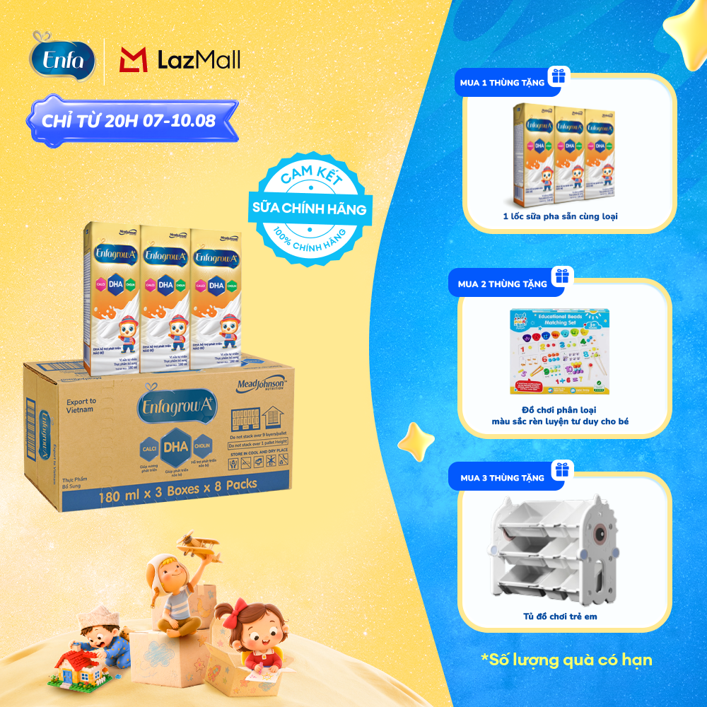 [CHỈ TỪ 20H 07/08-10/08 MUA LÀ CÓ QUÀ] Thùng 24 Hộp Sữa Pha Sẵn Enfagrow A+ 180ml Hỗ Trợ Phát Triển Não Bộ Cho Trẻ Từ 1 Tuổi