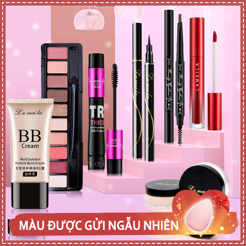 [HCM]Bộ trang điểm cá nhân LAMEILA 7 món tiện lợi Kem BB che khuyết điểm + Phấn phủ + Phấn mắt + Mascara + Chì kẻ mày + Bút dạ kẻ mắt + Son kem bộ makeup đầy đủ set trang điểm