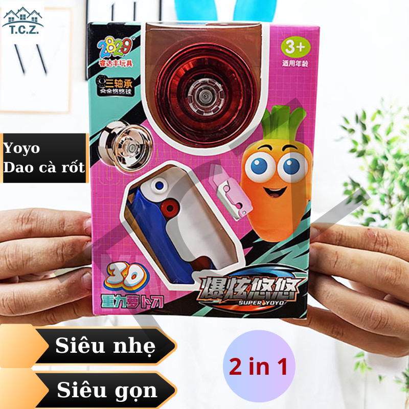 TCZ Đồ chơi trẻ em dao cà rốt mini gấp gọn in 3d- đồ chơi con quay yoyo phát sáng ma thuật kéo dài h