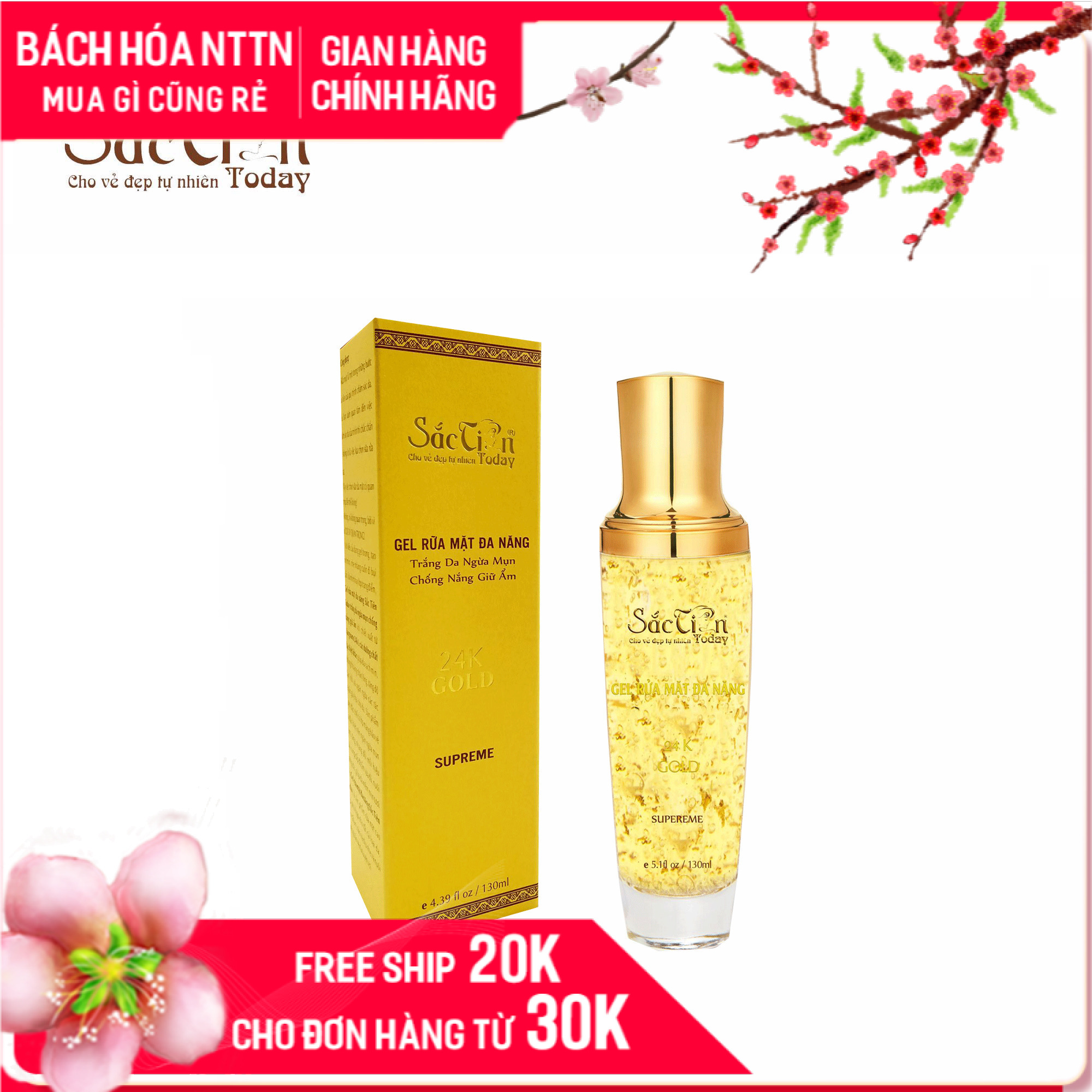 Gel Rửa Mặt Đa Năng Sắc Tiên Today 130Ml Tinh Chất Vàng 24K Nâng Cơ Trẻ Hóa Ngăn Ngừa Mụn Và Làm Sạch Bụi Bẩn