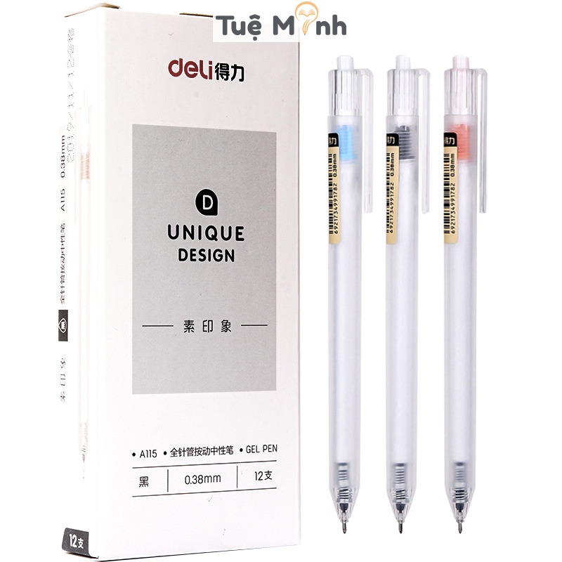 Bút gel Deli trong suốt nét 0.5/0.38mm ruột bút bi nước Deli refill thay thế mực Xanh/ Đen