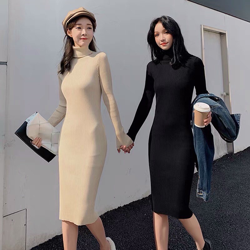 Váy len nữ dáng dài cổ trụ phối ren  Hanyza Store