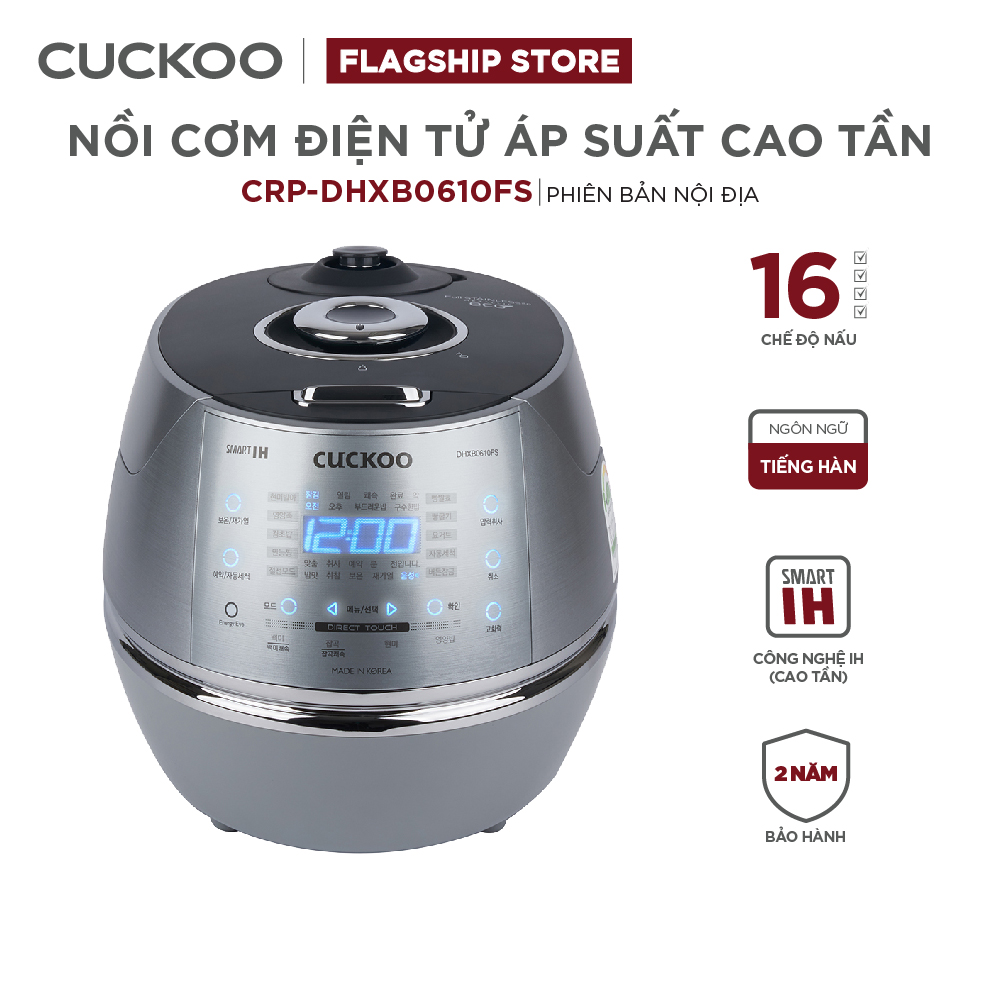 Nồi cơm điện tử áp suất cao tần Cuckoo 1.08 lít CRP-DHXB0610FS màu bạc - Hàng chính hãng
