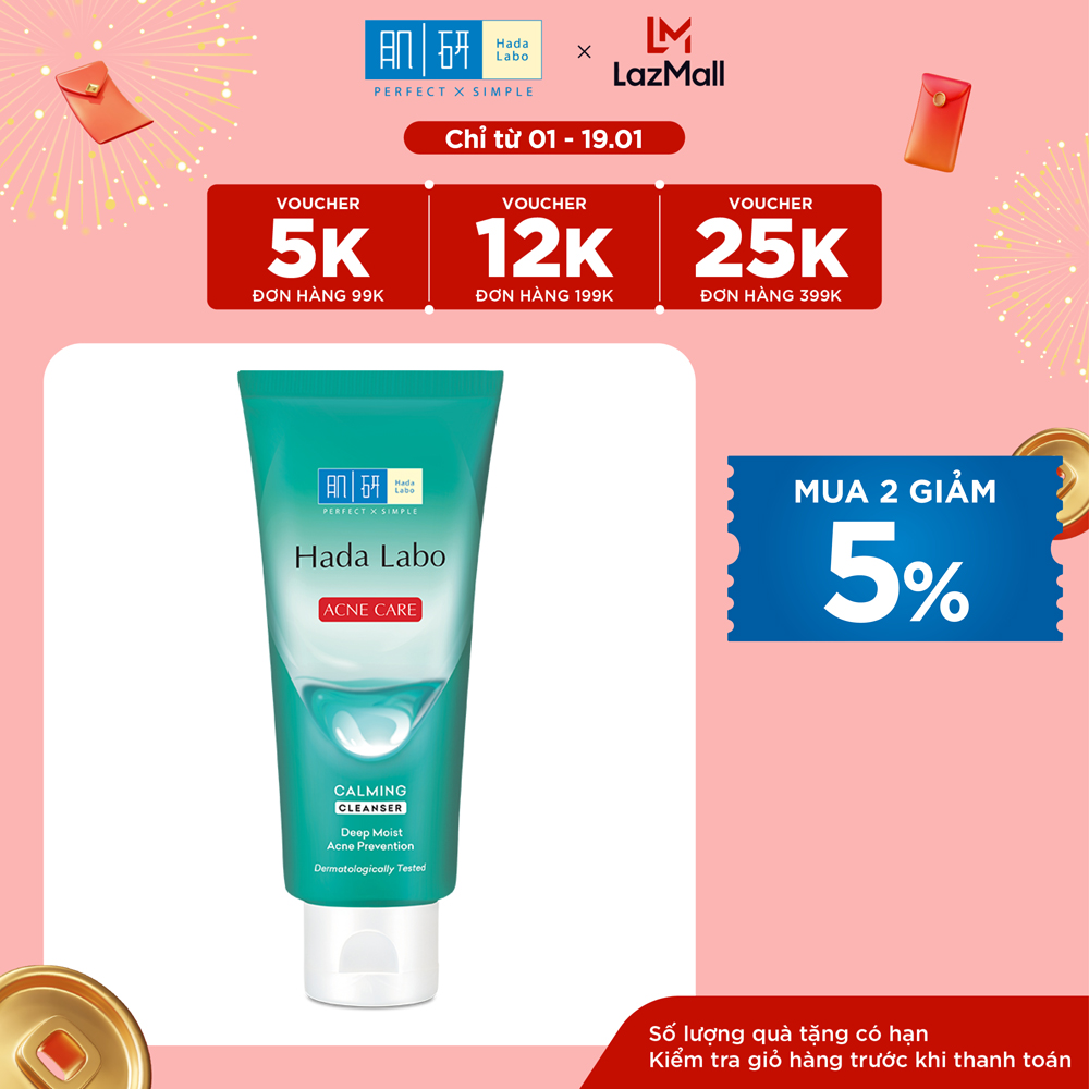 Sữa rửa mặt Hada Labo cho da dầu mụn da nhạy cảm Hada Labo Acne Care Calming Cleanser 80g