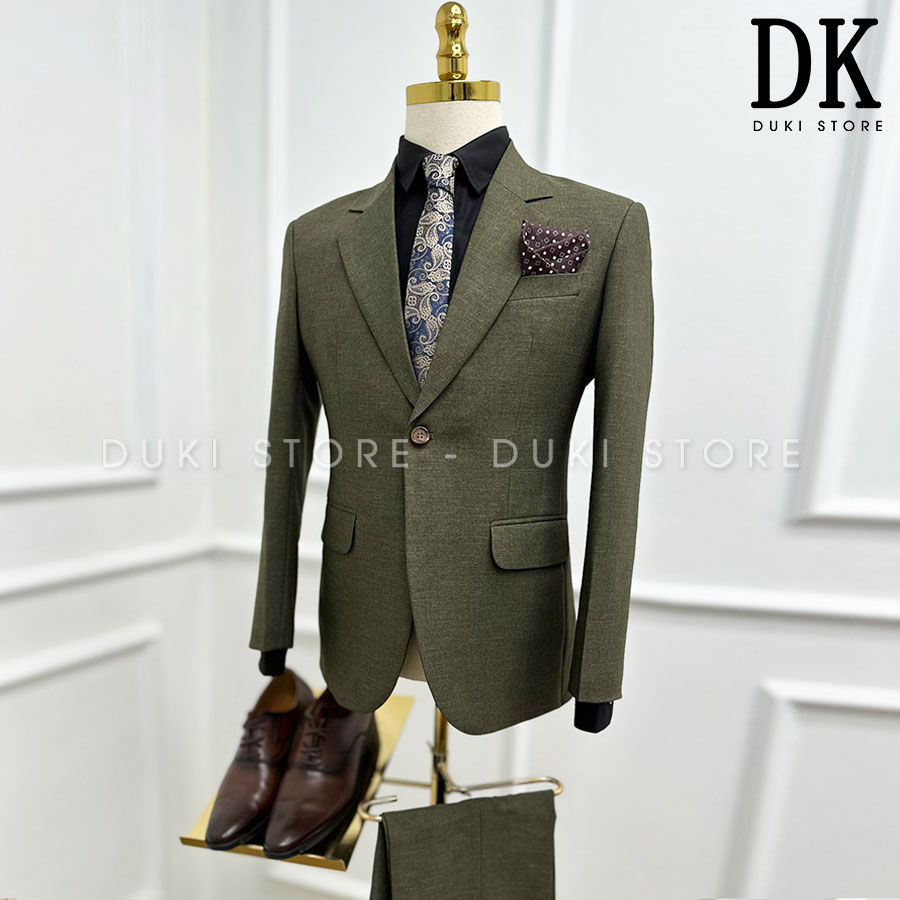 Bộ vest nam 1 cúc màu xanh rêu thanh lịch DKA0155 - DUKI STORE
