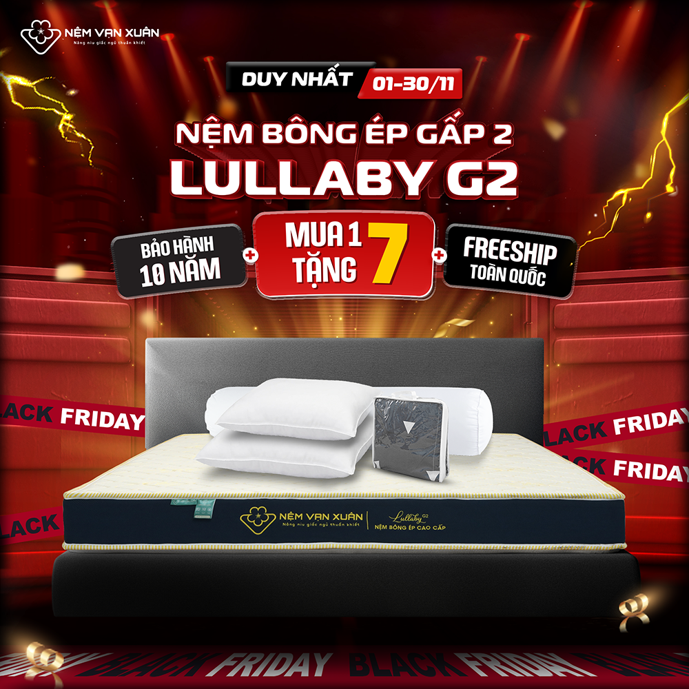 [MUA 1 TẶNG 7] Nệm Bông Ép Gấp 2 Lullaby Vạn Xuân Sợi Bông Tinh Khiết Độ Bền Cao Thiết Kế Sang Trọng