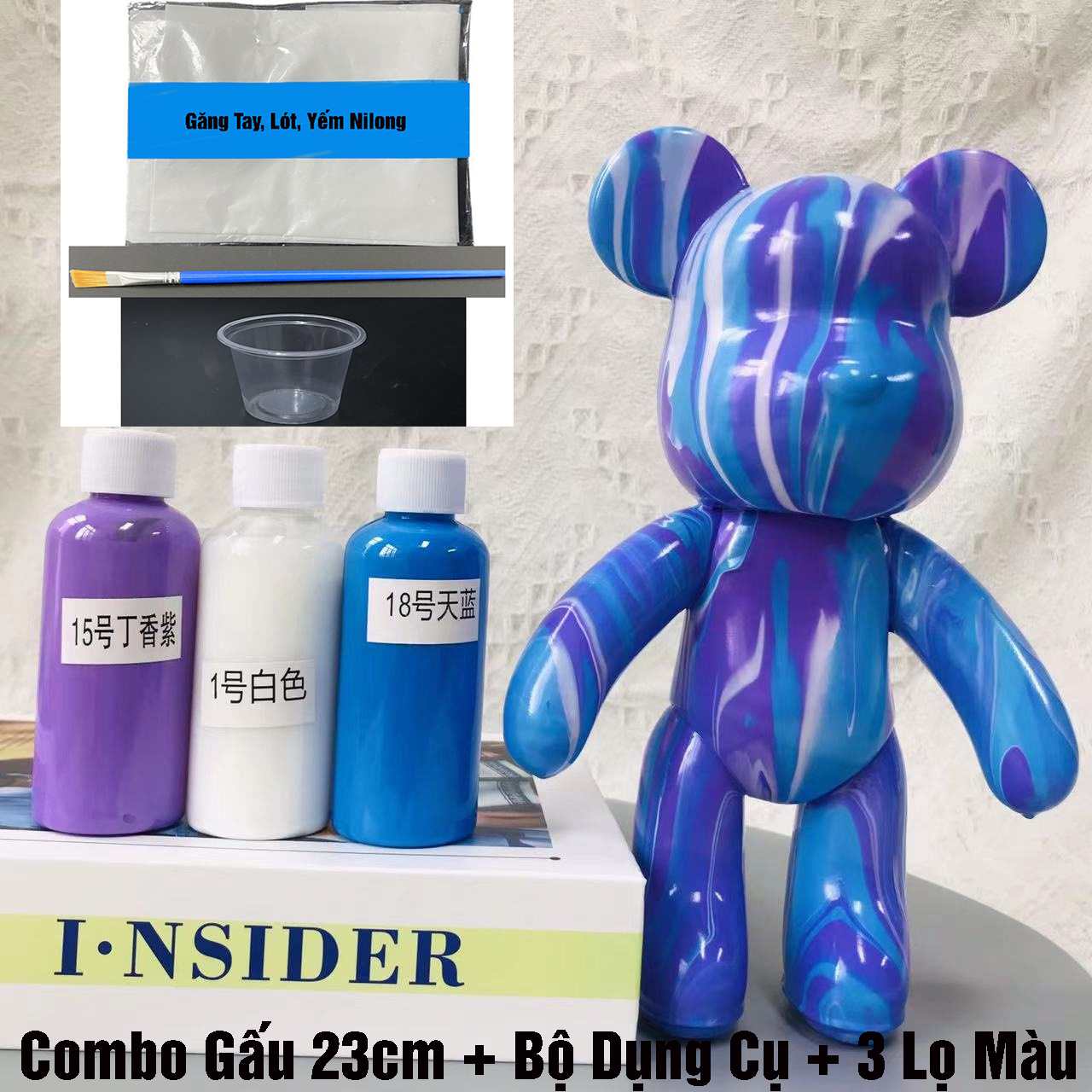 Bearbrick DIY  gấᴜ handmade tự đổ Màu Acrylic  23cm 33cm (combo đầy đủ)