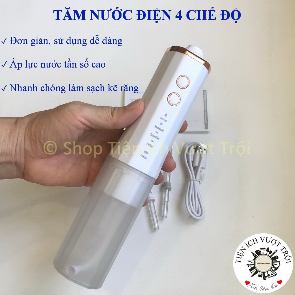 Tăm Nước Động Cơ Điện 4 Chế Độ Phù Hợp Mọi Nhu Cầu Sử Dụng Làm Sạch Kẽ Răng Chống Hình Thành Cao Răng Mảng Bám - Tiện Ích Vượt Trội