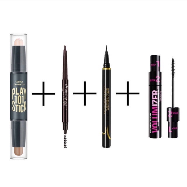 Combo Mascara+ Bút Tạo Khối+ Kẻ Mắt+ Kẻ Mày Không Trôi .