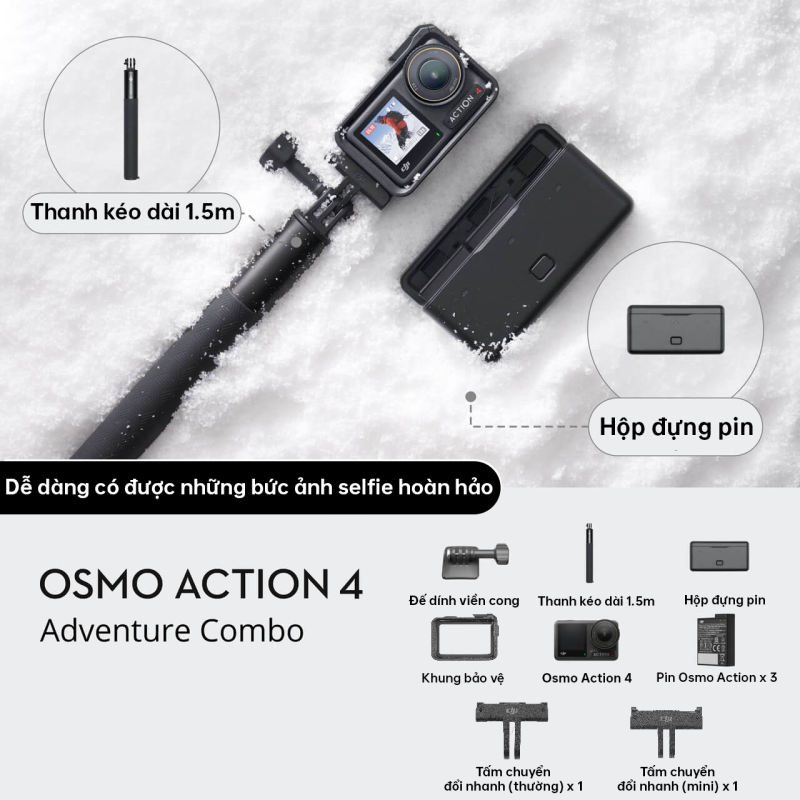 DJI Osmo Action 4 Camera hành động 4K 120fps góc siêu rộng máy quay hành trình hoạt động tốt nhiệt độ thấp (DJI OA 4)
