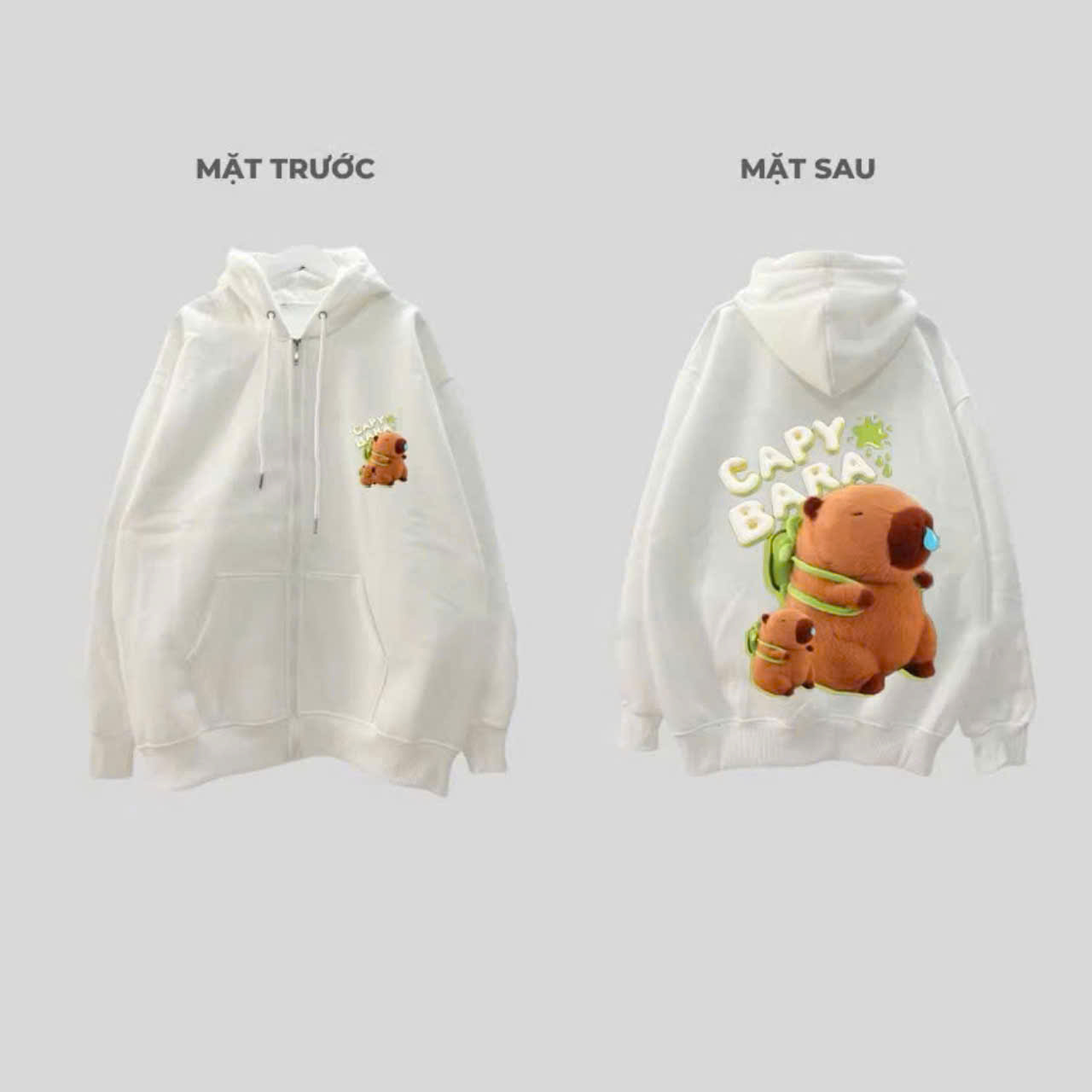 Áo Khoác Chữ CAPYBARA Có Khoá Kéo Thun Nỉ Len Tay Dài - Kiểu Áo Hoodie Zip Jacket Chống Nắng Nam Nữ 