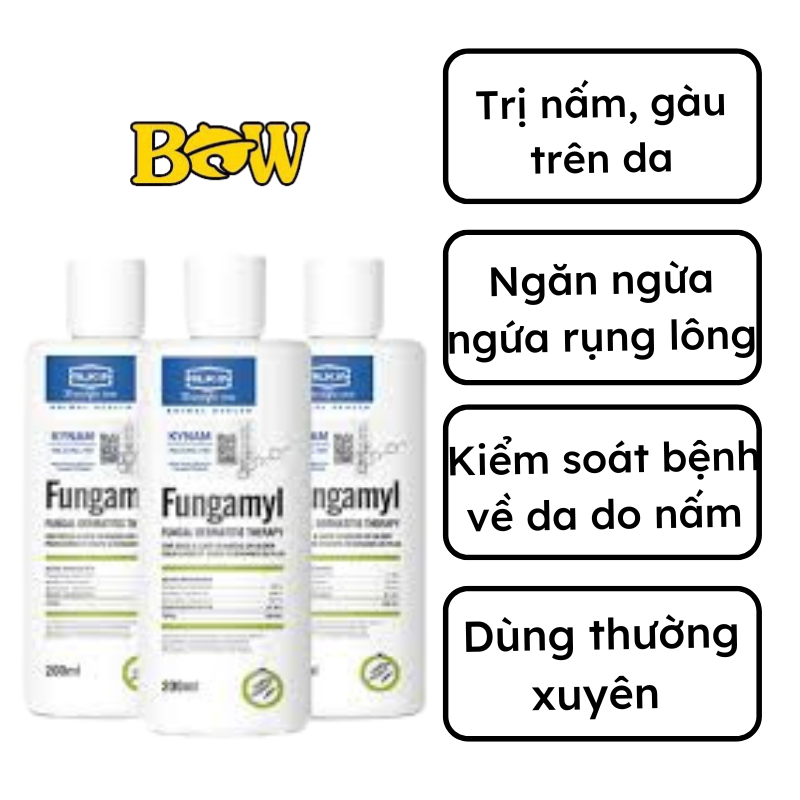Chính Hãng Sữa Dầu Tắm Alkin Fungamyl & Alkin Dermatic 200ml Ngừa Nấm Da Vảy Gàu Cho Chó Mèo