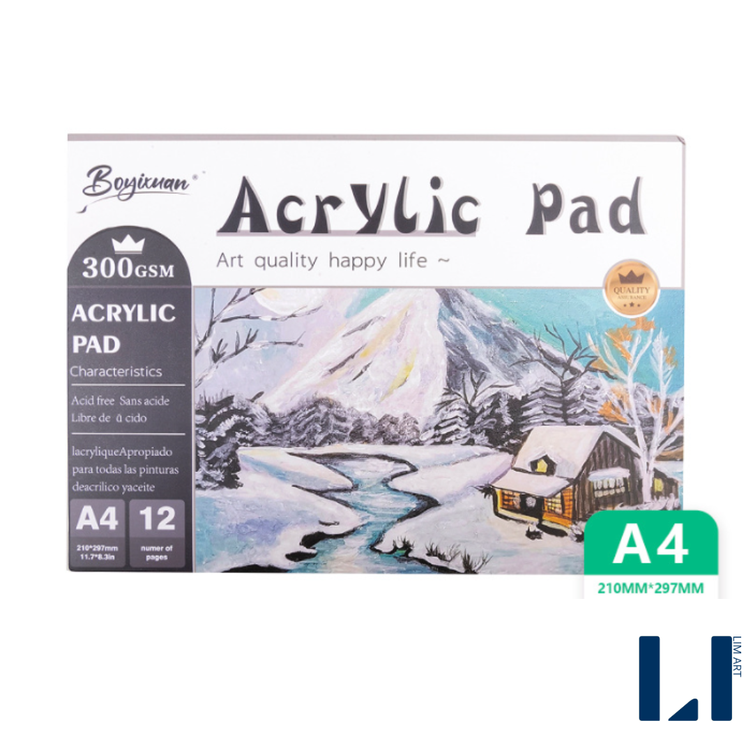 Sổ vẽ giấy vẽ màu acrylic sơn dầu Acrylic Pad khổ A3/A4/A5 300gsm 12 tờ