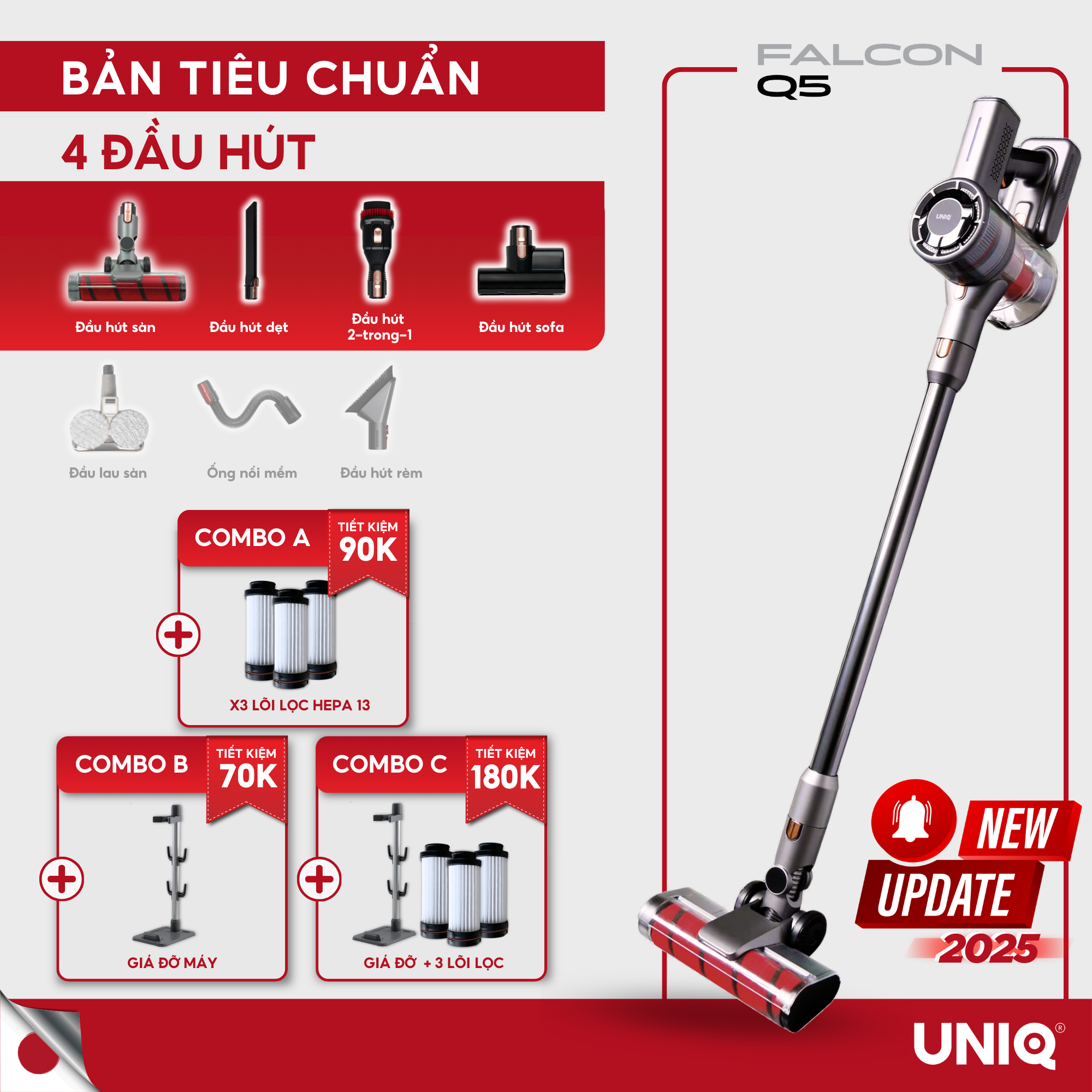 Máy Hút Bụi Cầm Tay Không Dây UNIQ FALCON Q5 Gia Đình Mini Pin Sạc Hút Giường Đệm Sofa Xe Hơi Lực Hú