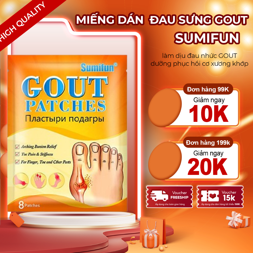 Miếng Dán Thảo Dược Gout Patches Nga - Miếng Giảm Sưng Đau Gút Gout Patches Xẹp Tophi Cứng Khớp Bong