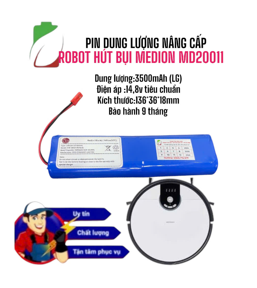 PIN ROBOT HÚT BỤI MEDION MD20011DUNG LƯỢNG 3500MAH BẢO HÀNH 9 THÁNG CHÍNH HÃNG NÂNG CẤP CHO PIN GỐC 