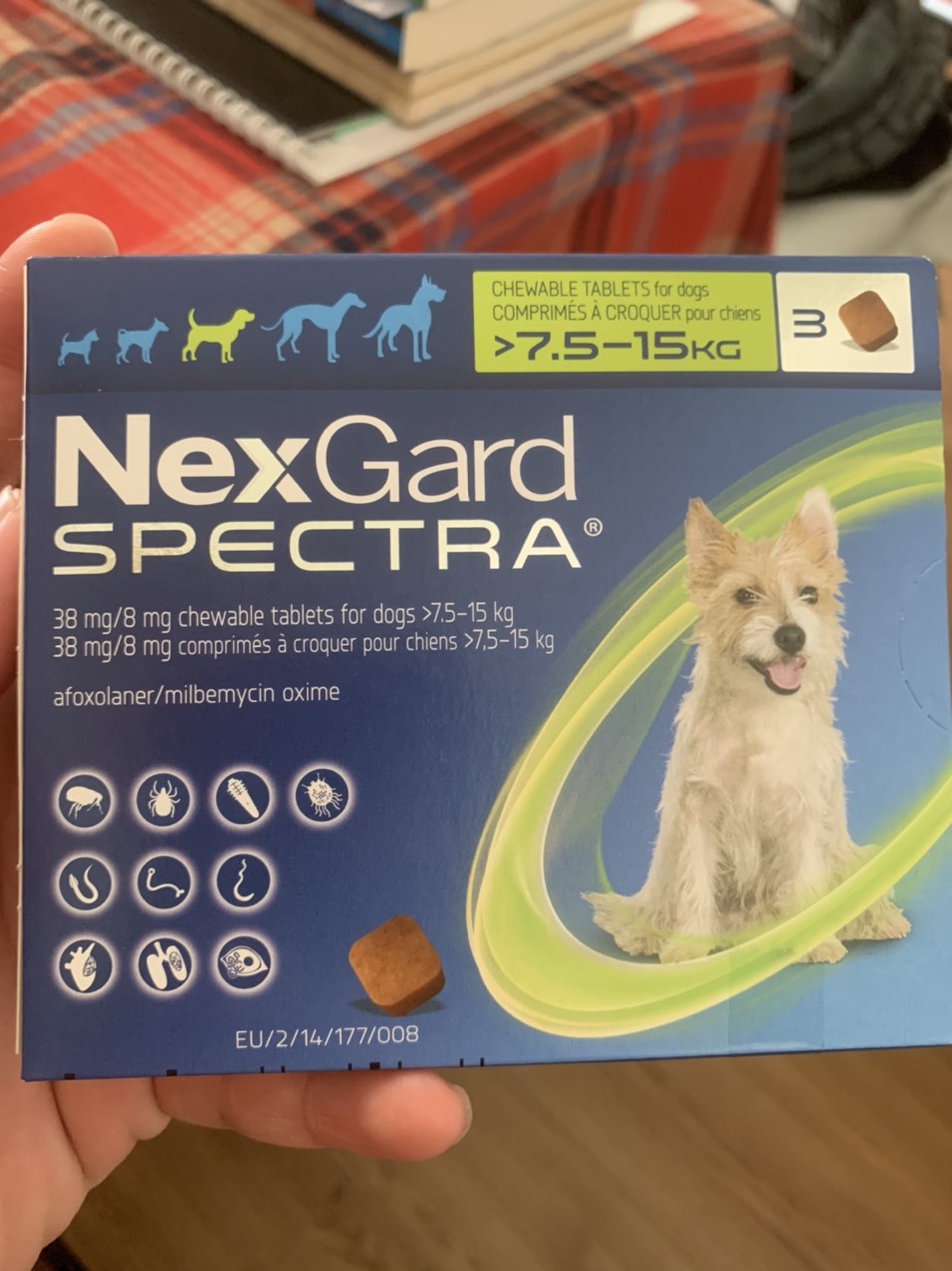 NEXGARD SPECTRA Phòng ve bọ chét và các loại giun cho chó 75-15kg