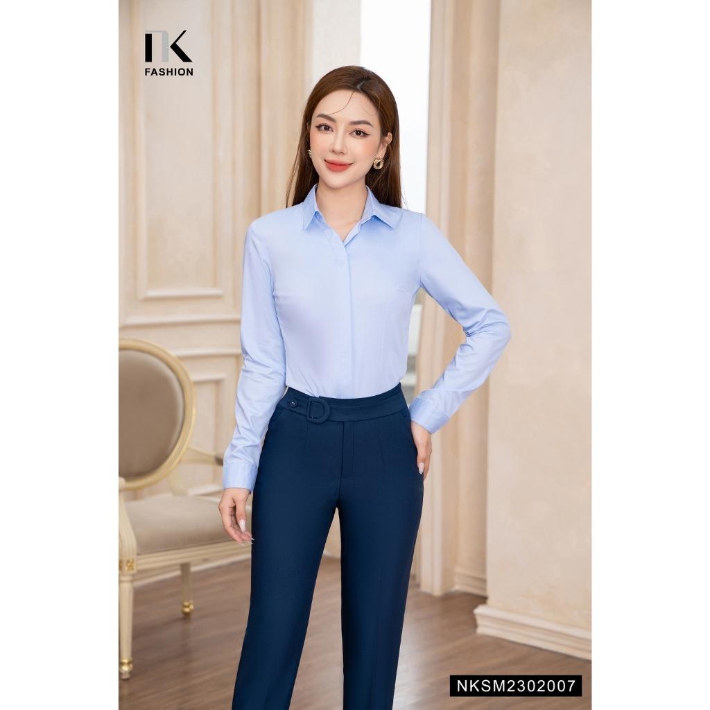 Áo Sơ Mi Cổ Đức Chất Lụa Thái Cao Cấp NK FASHION NKSM2302007 Chất Liệu Mềm Mát Không Nhăn Xù Thiết K