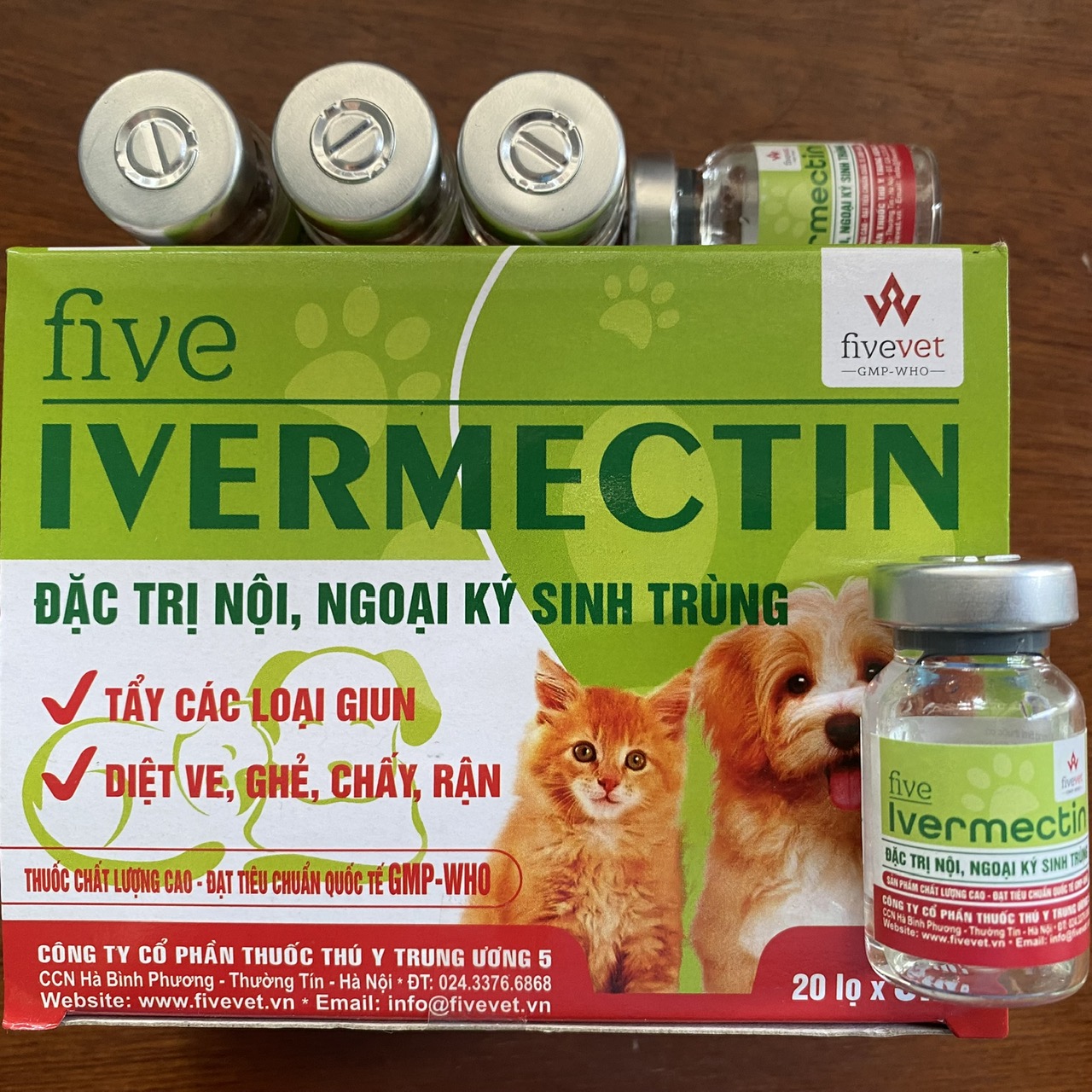 Five- Ivermectin 5ml trị nội ngoại kí sinh trùng cho chó mèo.