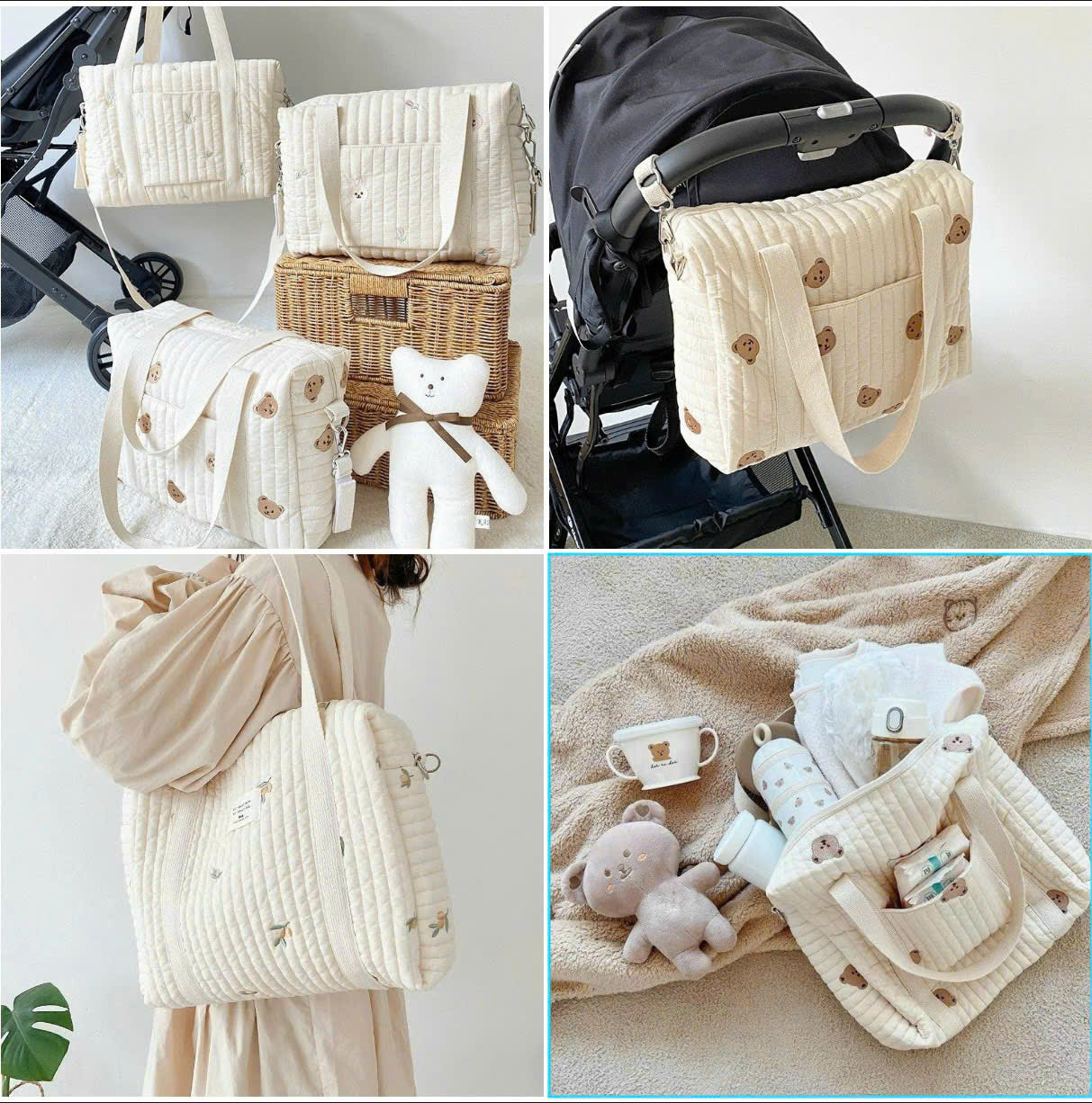 Túi bỉm sữa túi xách đựng đồ đa năng đựng tã bỉm quần áo phong cách Hàn Quốc cho mẹ BabyUS