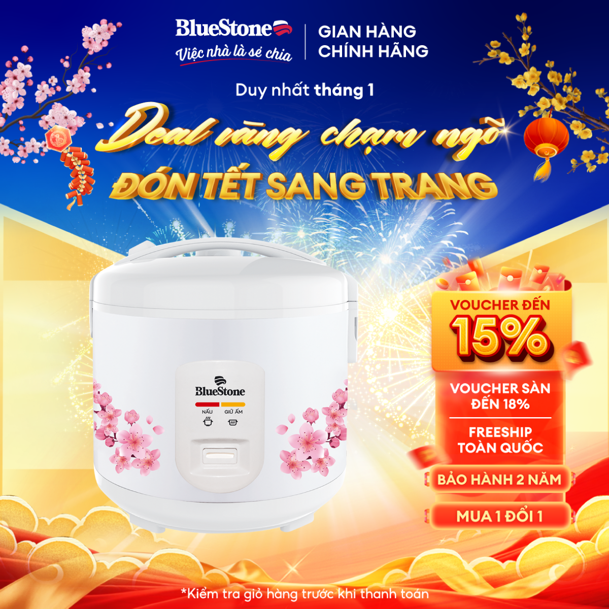 Nồi cơm điện BlueStone RCB-5525 - Công suất 700W-Bảo hành 24 tháng- Hàng chính hãng